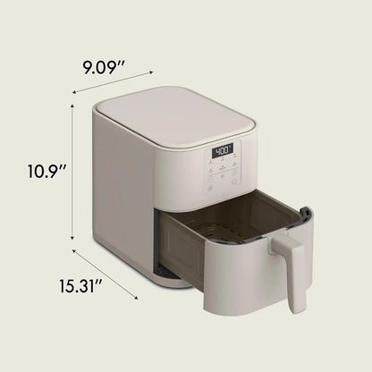 6 Qt Slim Air Fryer, Fits-Anywhere™ Kitchenware, Evergood™ Ceramic Nonstick Coating, Adjustable Temperature, 6 Preset Cooking Options, 60 Min Auto Shutoff W Audible Tone, 5Lb Capacity, Oatmilk