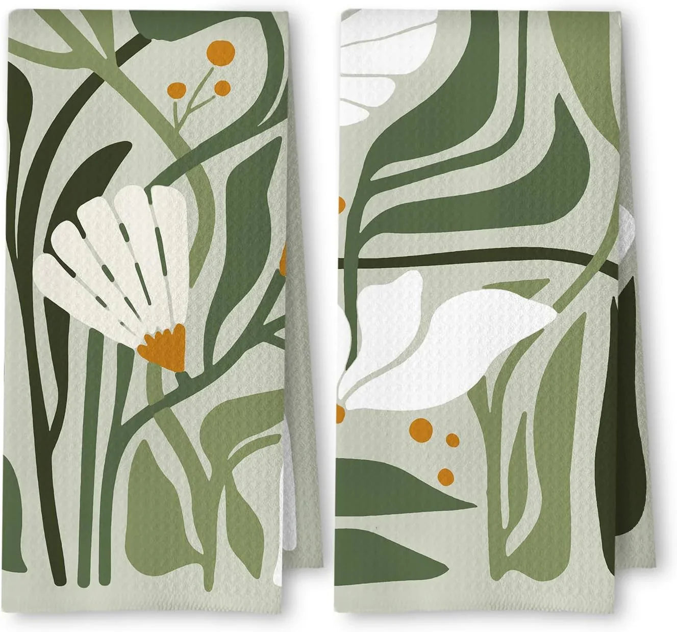Abstract Boho Sage Green Floral Kitchen Towels Set of 2, 70S Retro Groovy Boho Botanical Dish Tea Towels for Kitchen Decor, Mid Century Modern Hand Towels for Bathroom Decor, 16X24 Inch
