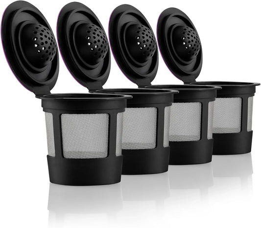 4 Black Reusable K Cups for Keurig Coffee Makers - Compatible with Keurig K-Classic, K-Select, K-Duo, K-Elite, K-Latte and K-Café