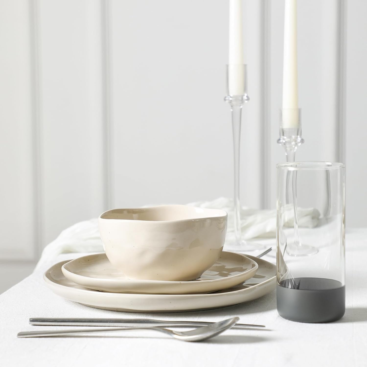 Mirella 16-Piece Dinnerware Set Stoneware, Borosilicate Glass, Beige