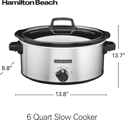 6-Quart Slow Cooker with 3 Cooking Settings, Dishwasher-Safe Stoneware Crock & Glass Lid, Silver (33665G)