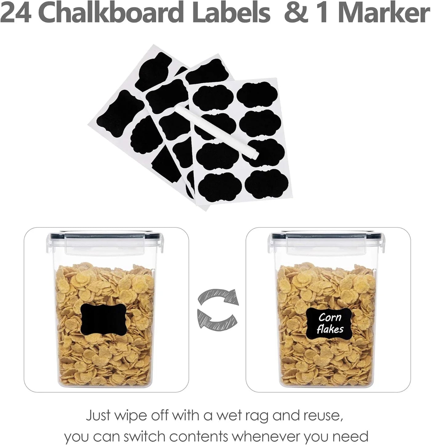 Airtight Food Storage Containers Set, 14 PCS Kitchen Storage Containers with Lids for Flour, Sugar and Cereal, Plastic Dry Food Canisters for Pantry Organization and Storage