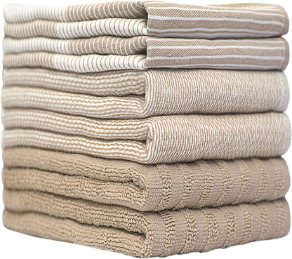Premium Kitchen Towels (20”X 28”, 6 Pack) | Large Cotton Dish Towels | Flat & Terry Highly Absorbent Kitchen Linen Set with Hanging Loop | Tan