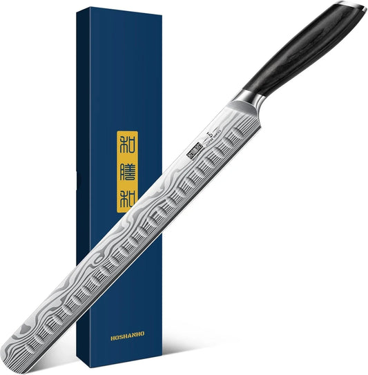 12 Inch Carving Knife, Razor Sharp Brisket Knife with Pakkawood Handle, Japanese High Carbon Powder Steel Slicing Knives for BBQ Brisket Turkey Ham Rib Roast
