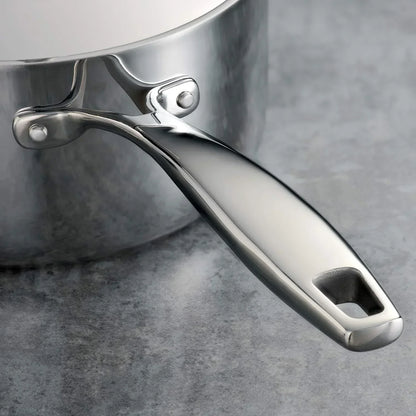 Stainless steel saucepan with ergonomic handle, ideal for everyday cooking and kitchen essentials