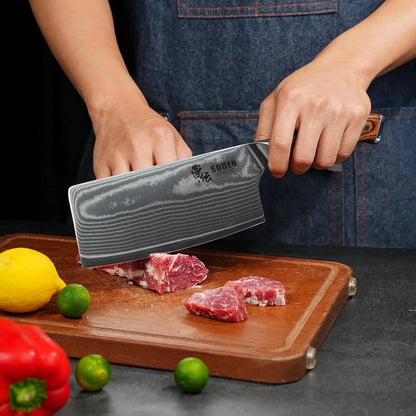 7 Inch Cleaver Knife - VG-10 Damascus Steel Professional Meat Cleaver & Butcher Knife, Razor Sharp Heavy Duty Chopper with Ergonomic Handle, for Chef & Home Kitchen
