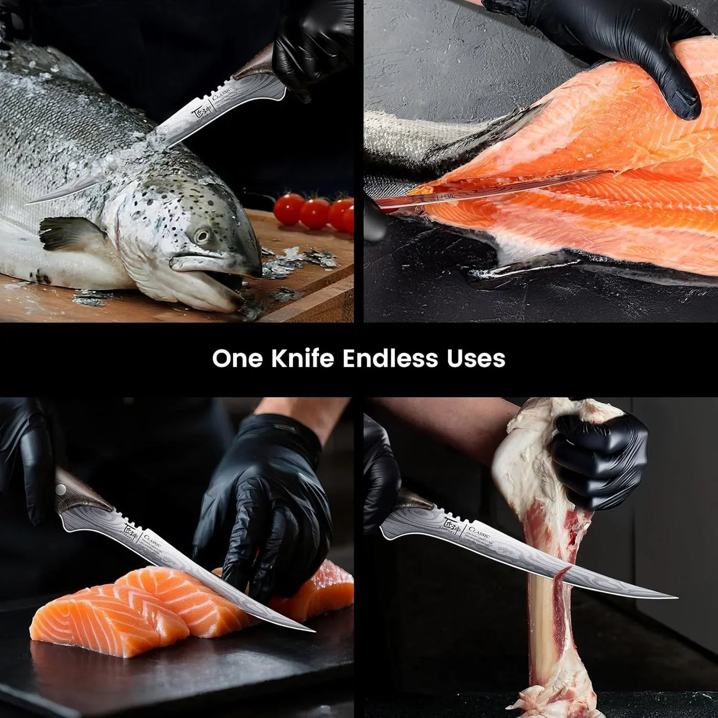 Fillet Knife, Razor Sharp 7.2 Inch Boning Knife, High Carbon Stainless Steel Filet Knives with High Flexibility, Wooden Handle, Full Tang Damascus Pattern Fishing Knives, Ideal Gift