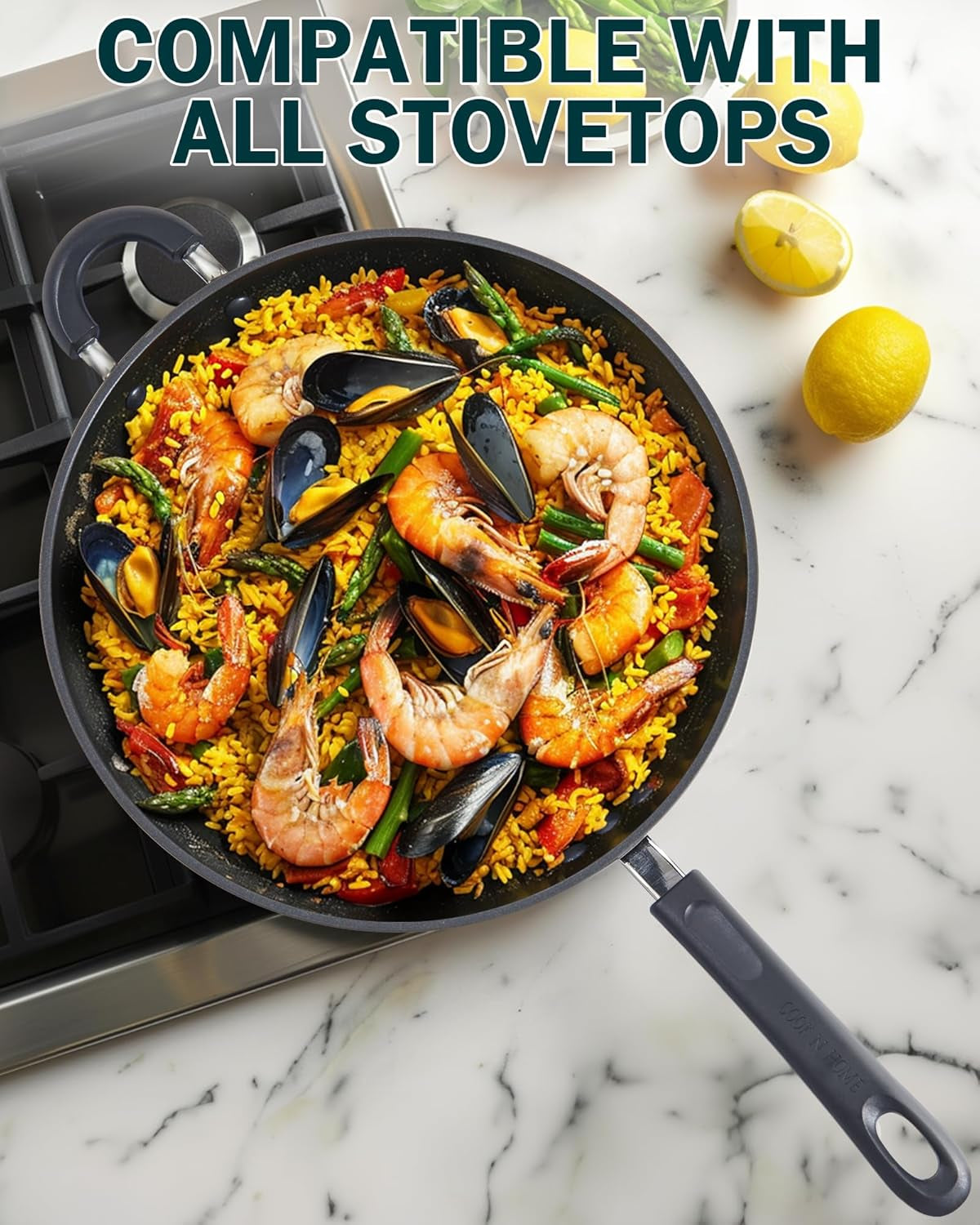Hard Anodized Nonstick Wok with Lid 12-Inch, Non Stick Stir-Fry Pan, Flat Bottom Wok Pan, Induction Cookware, Black