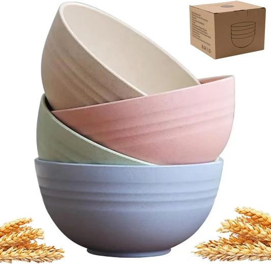 Unbreakable Cereal Bowls 24 Oz, Reusable Wheat Straw Bowl Pack of 4 - Dishwasher and Microwave Safe, Bpa-Free for Snacks, Dining, Camping, RV, Dorm