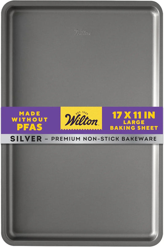 Silver Non Stick Large Baking Sheet, Cookie and Roasting Pan for Sheet Pan Meals, Made without PFAS, Even Heating, 17.25 X 11.5 Inch