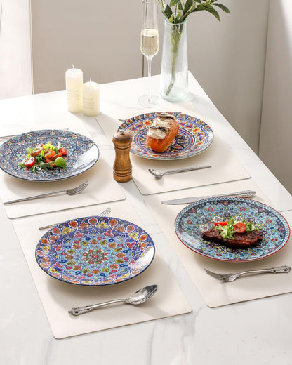 Dinner Plate Set of 4, 10.5 Inch Porcelain Plates for Kitchen, Large Salad Plates for Steak, Dishes Set for Restaurant, Microwave, Oven & Dishwasher Safe for Christmas Gift, Bohemian
