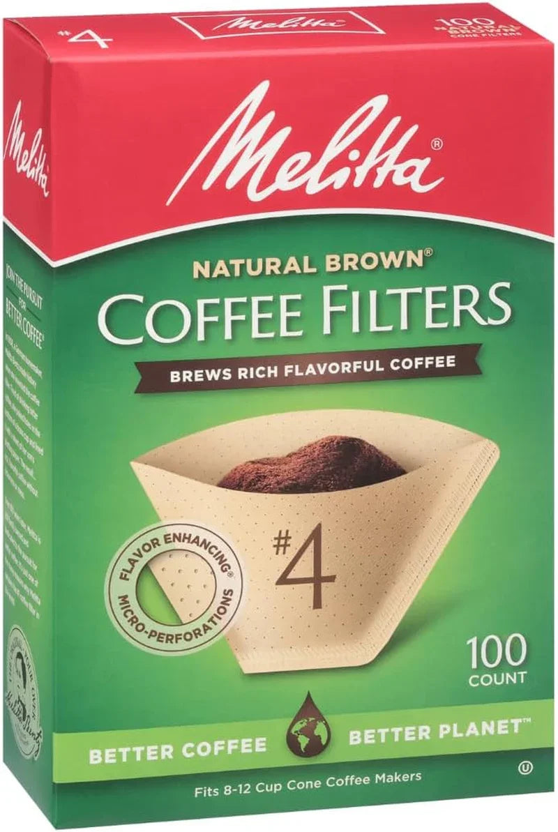 #4 Cone Coffee Filters, Natural Brown, 100 Count (Pack of 3), 300 Total Filters - Fits All 8-12 Cup Cone Coffee Makers and Pour-Overs, Compostable, Tear-Resistant