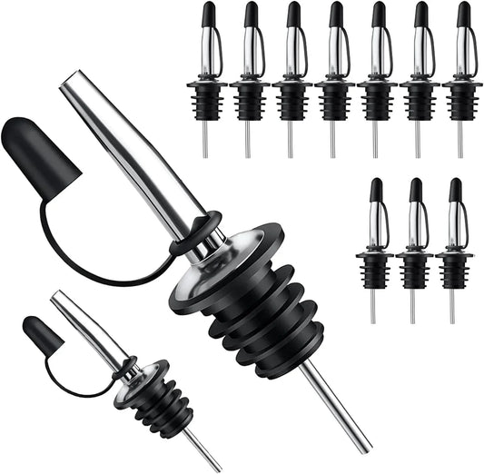 12 Pack Liquor Pour Spout with Dust Caps - Bottle Pourers for Alcohol, Olive Oil - Speed Pourers, Bar Bartender Accessories