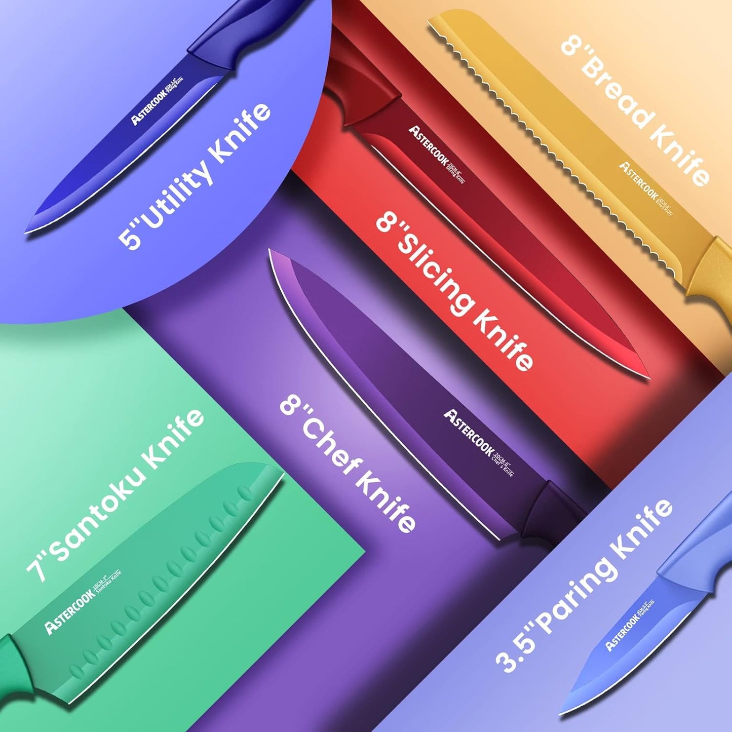 Knife Set, 12 Pcs Color-Coded Kitchen Knives Set, 6 Color Anti-Rust Coating Stainless Steel Chef Knife Sets with 6 Blade Guards Dishwasher Safe