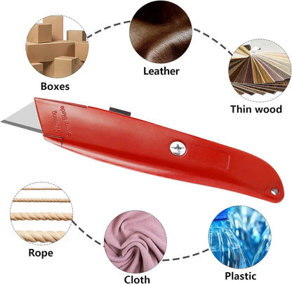 2Pack Utility Knife Box Cutter Retractable Razor Blade Heavy Duty Box Cutters Knife PVC Pipe Cutter (Red)