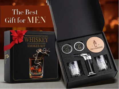 Whiskey Smoker Kit with Torch – 6 Wood Chip Flavors & 2 Glasses – Cocktail Smoker Infuser Set for Old Fashioned and Bourbon– Birthday Gifts for Dad, Men, Husband and Boyfriend(Butane Not Included)