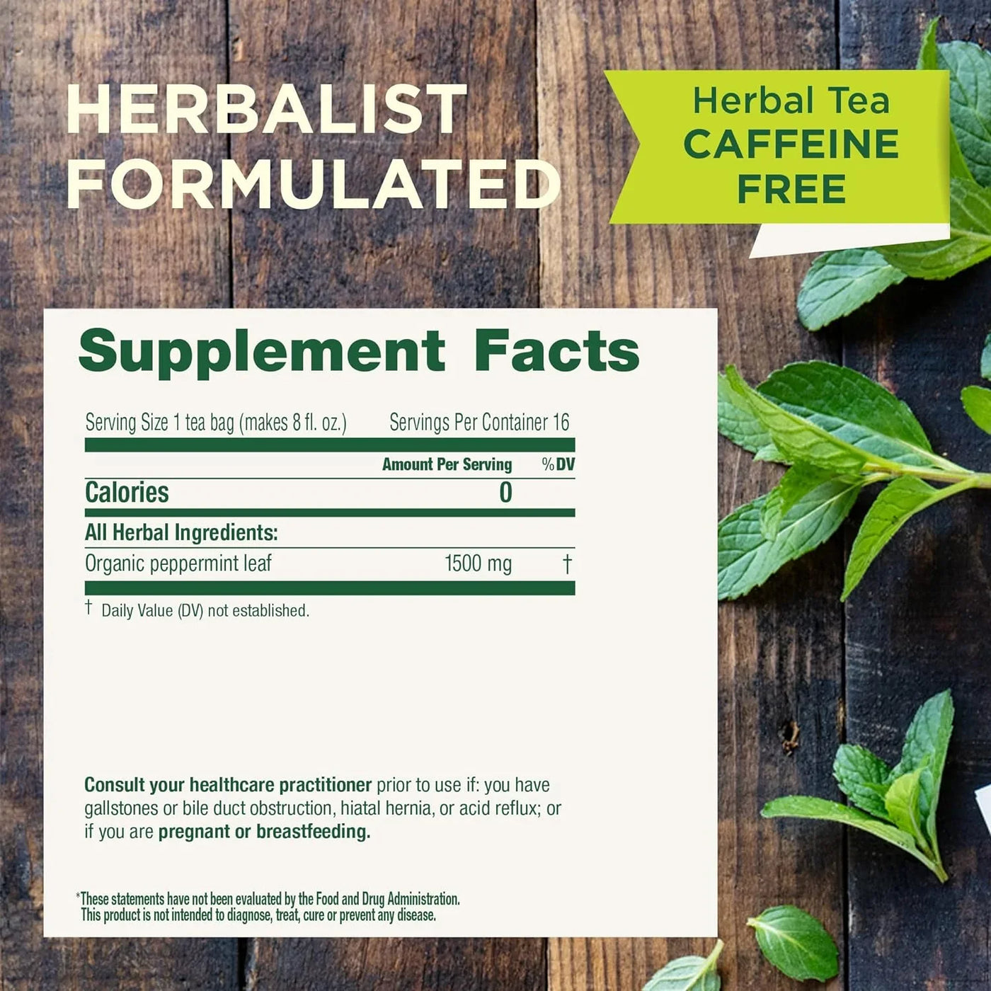 Organic, Peppermint Tea - Helps Soothe Belly from Occasional Gas and Bloating - Kosher, Non-Gmo, Caffeine-Free, Compostable - 16 Tea Bags