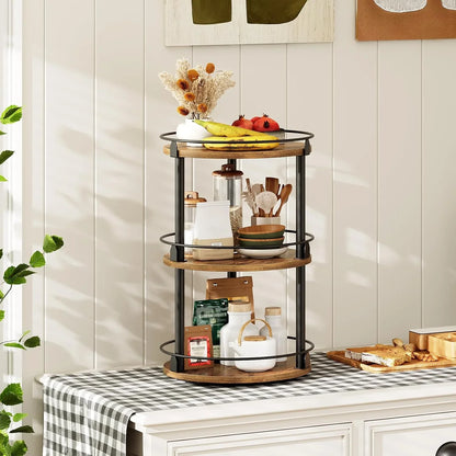 3-Tier Lazy Susan Organizer, Rotating Spice Rack, Spinning Organizer, Industrial Turntable Spice Rack Organizer for Cabinet, Kitchen Countertop, Pantry, Rustic Brown and Black SR23BR