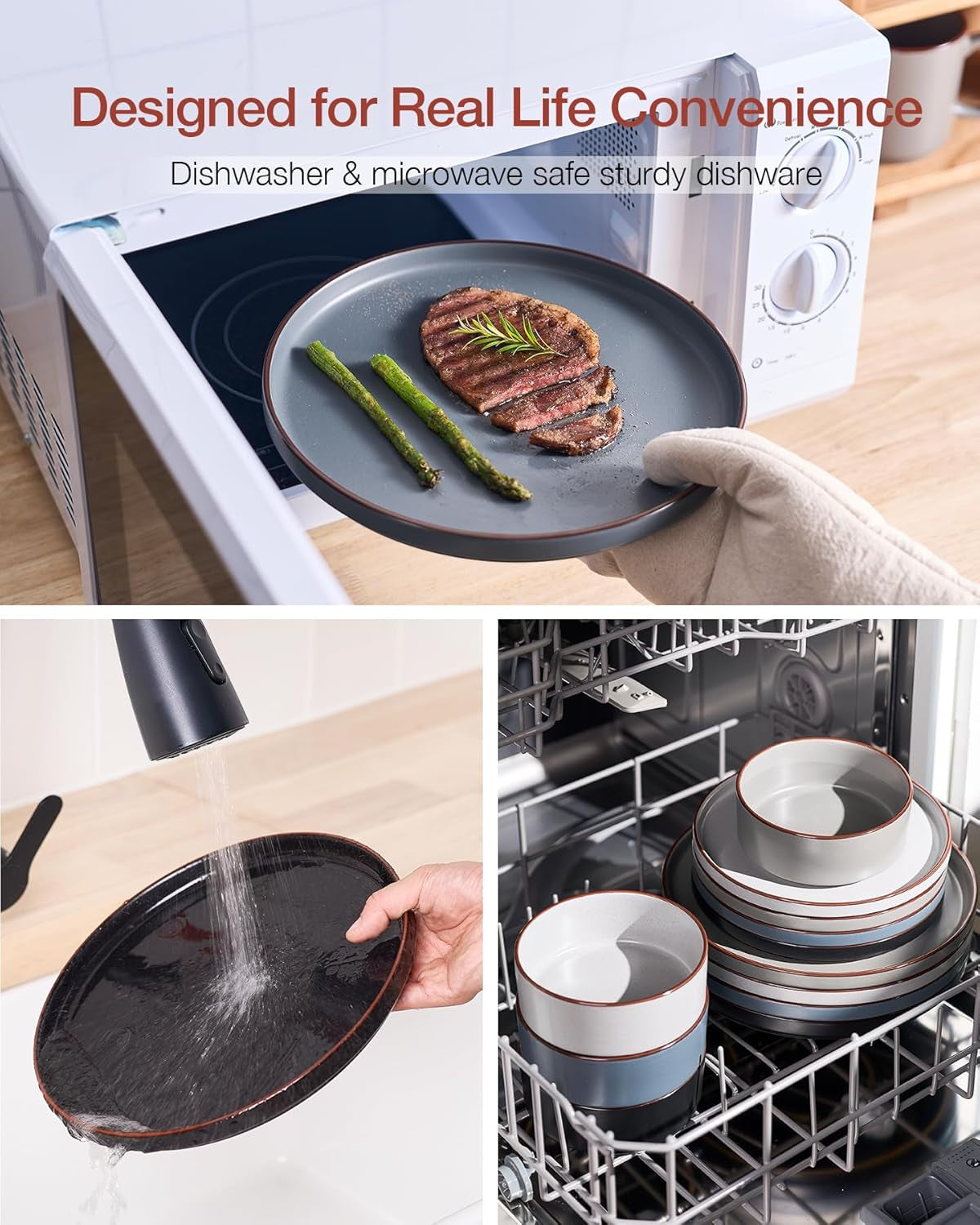 Nebula Ridge Stoneware Dinnerware Sets, Plates and Bowls Sets for 4, 12 Pieces Dishes Set, Microwave and Dishwasher Safe Kitchen Plates, Multi-Color