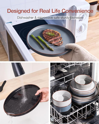 Nebula Ridge Stoneware Dinnerware Sets, Plates and Bowls Sets for 4, 12 Pieces Dishes Set, Microwave and Dishwasher Safe Kitchen Plates, Multi-Color