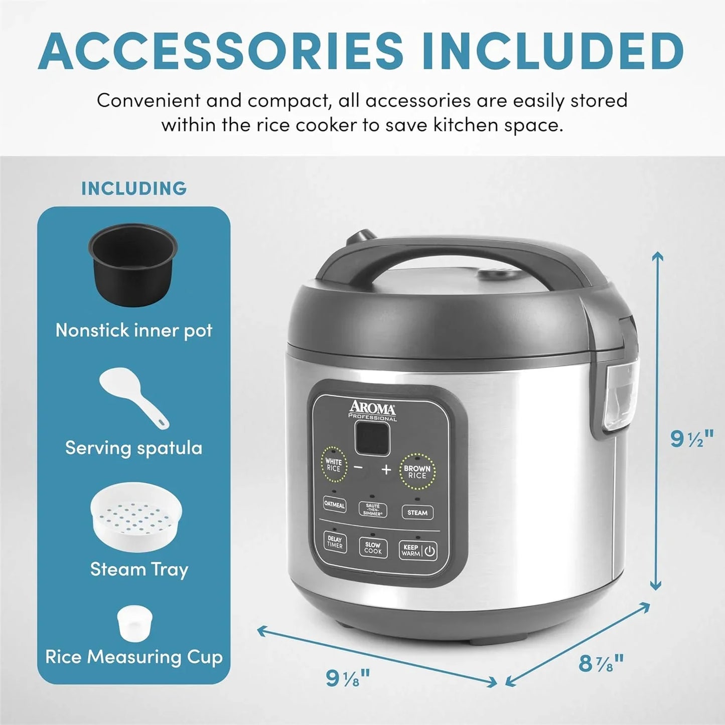Professional Digital Rice Cooker, Multicooker, 4-Cup (Uncooked) / 8-Cup (Cooked), Steamer, Slow Cooker, Grain Cooker, 2Qt, Stainless Steel Exterior, ARC-994SG