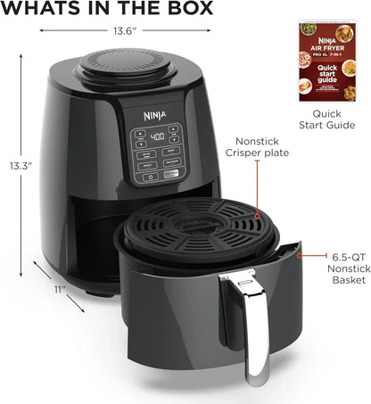 Ninja Air Fryer Pro XL with 6.5-qt nonstick basket, crisping plate, and quick start guide