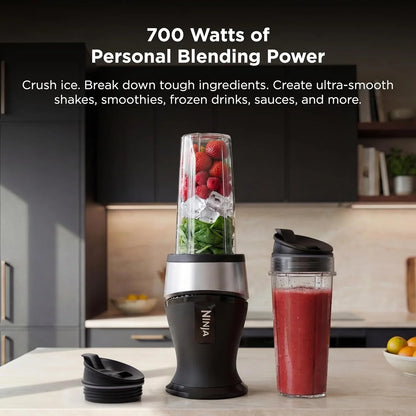 Fit Compact Personal Blender, Portable Blender For-Smoothies, Shakes, Food Prep, and Frozen Blending, 700-Watt Base, (2) 16-Oz. Cups and Spout Lids, Black QB3001SS