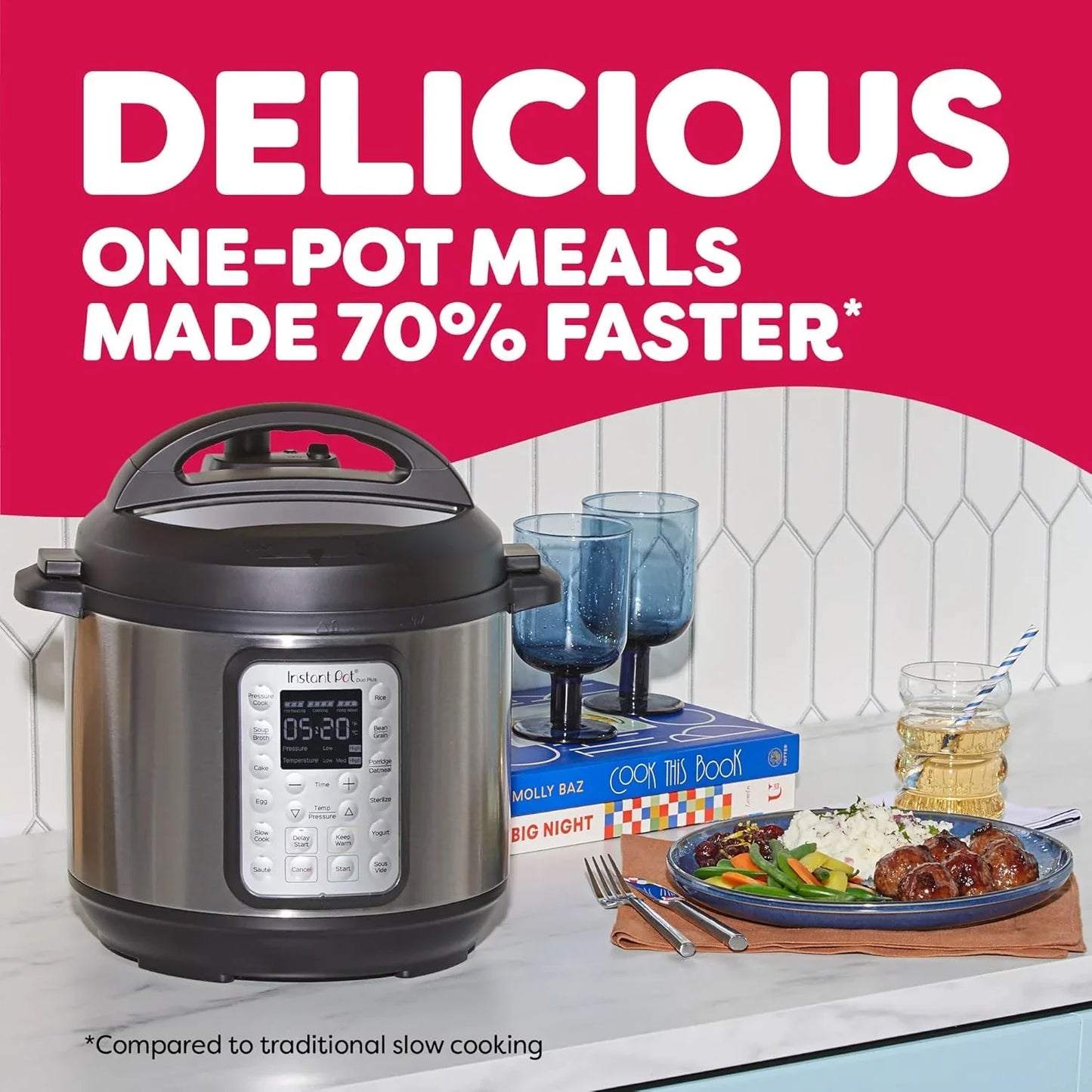 Duo plus 9-In-1 Multicooker, Pressure Cooker, Slow Cook, Rice Maker, Steamer, Sauté, Yogurt, Warmer & Sterilizer, Includes App with over 800 Recipes, Stainless Steel, 6 Quarts