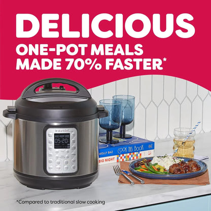 Duo plus 9-In-1 Multicooker, Pressure Cooker, Slow Cook, Rice Maker, Steamer, Sauté, Yogurt, Warmer & Sterilizer, Includes App with over 800 Recipes, Stainless Steel, 6 Quarts