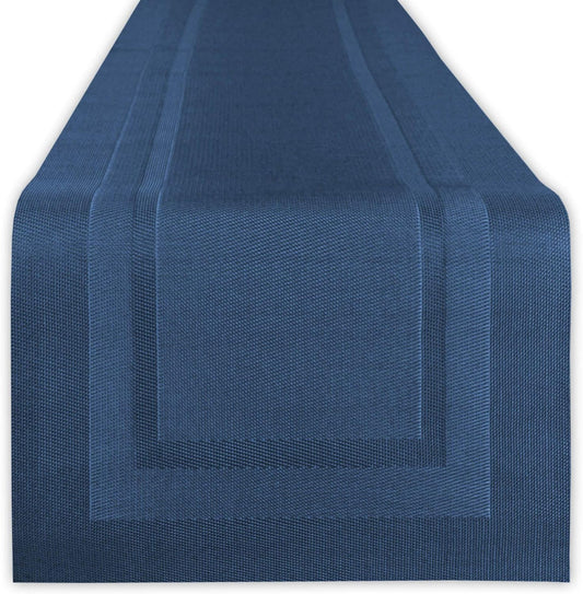 PVC Tabletop Collection Woven Indoor/Outdoor, Table Runner, 14X72, Nautical Blue