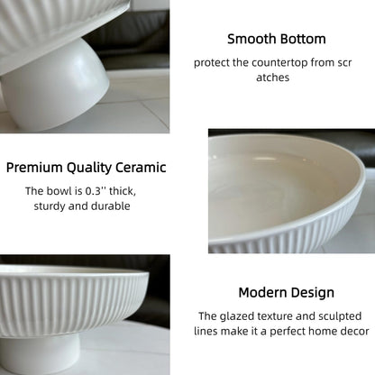 Ceramic Fruit Bowl,11" Decorative Bowl, Large Fruit Bowl for Kitchen Counter, Pedestal Bowl, Kitchen Counter Décor, Bread Candy Snacks Organizer, White (5.3 Lbs, 68Oz)