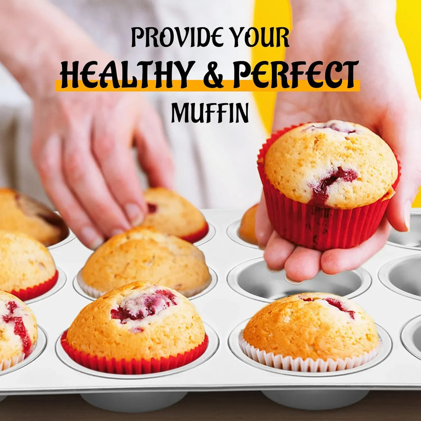 Muffin Pan 12-Cup, Set of 2, Stainless Steel Cupcake Pan Metal Muffin Baking Tins for Oven, Regular Size & Easy Clean, Non-Toxic & Dishwasher Safe