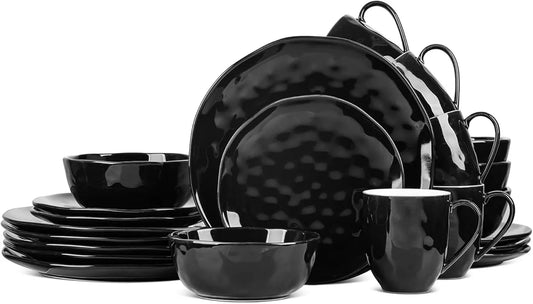 Ivy Stoneware 24 Piece Dinnerware Set, Home Kitchen Dish Set with Dinner Plates, Salad Plates, Bowls, & Mugs - Service for 6, Black