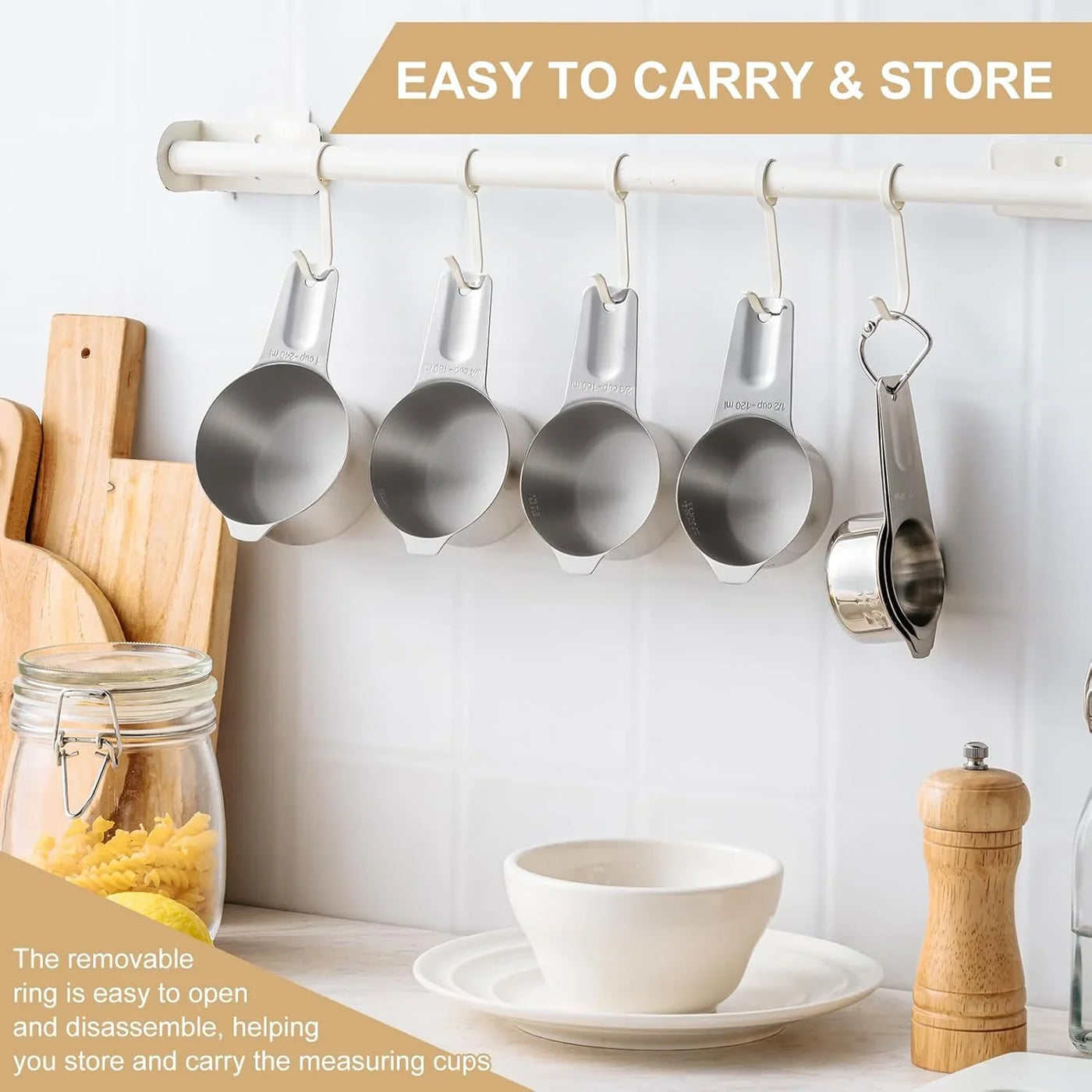Stainless Steel Measuring Cups & Spoons Set,  Kitchen Tools Nesting Measuring Cups and Spoons, Fits in Spice Jars for Baking & Cooking, BPA Free, Set of 15 with Leveler, Black