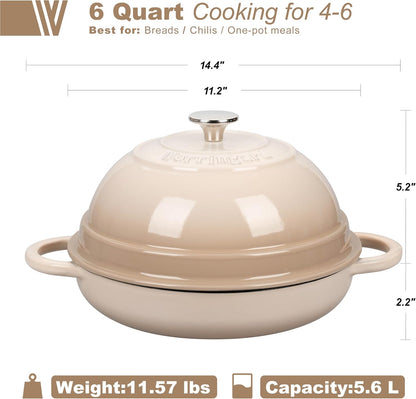 Cast Iron Enameled Dutch Oven Pot with Lid for Bread Baking, Bread Oven, 6 Quart, Latte