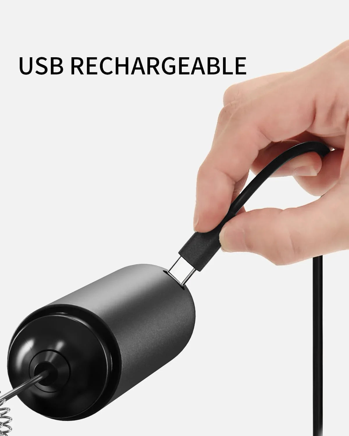 Rechargeable Milk Frother Hanheld, Dual Coil Whisk Head Electric Coffee Frother, Portable Hand Frother Wand Drink Mixer for Matcha Lattes Cappuccino, Kitchen Gifts, Black