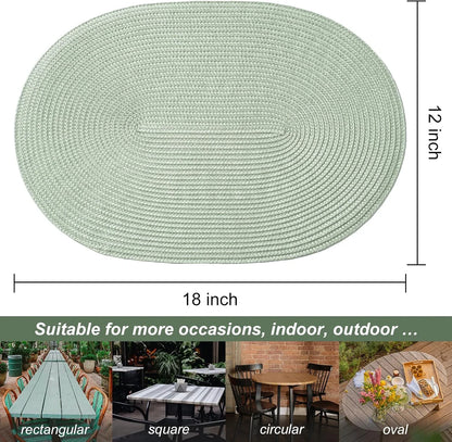 Placemats Set of 6 for Dining Table Washable Woven Non-Slip 18X12 Inches Placemat Heat-Resistant Durable Table Mats for Dining Table Easy to Clean (Sage Green, 6)