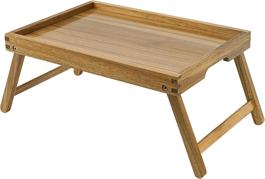 Acacia Bed Table Tray, Wooden Breakfast Tray with Folding Legs, Bed Tray for Eating and Laptop, Eating Trays for Bedroom