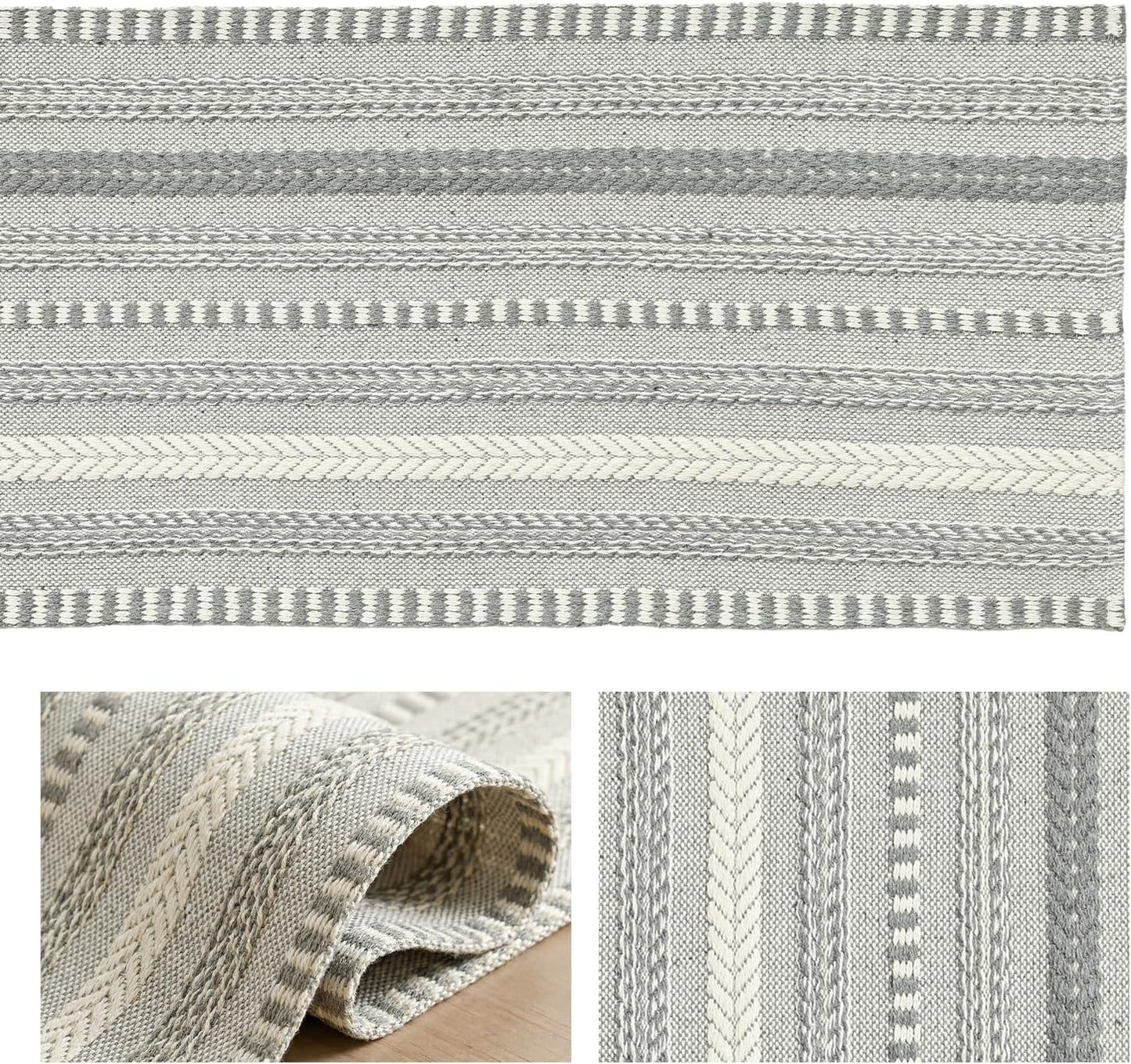 Dark Grey Farmhouse Woven Table Runner, Seasonal Holiday Rustic Kitchen Dining Table Decoration for Home Party Decor 12X72 Inch