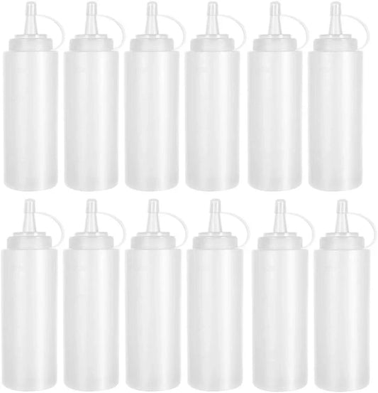 12 Pack 8 Oz Plastic Squeeze Bottles Multipurpose Squirt Bottles for Ketchup,Condiments,Bbq Sauce,Dressing,Barbecue,Grilling,Crafts,Syrup and More