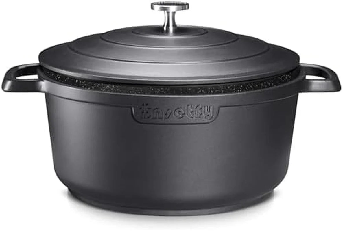 Large Dutch Oven Pot with Lid-7.5Qt Cast Aluminum Oven Pot with Two Handles Lightweight for Bread Baking Braising and Roasting(Black)