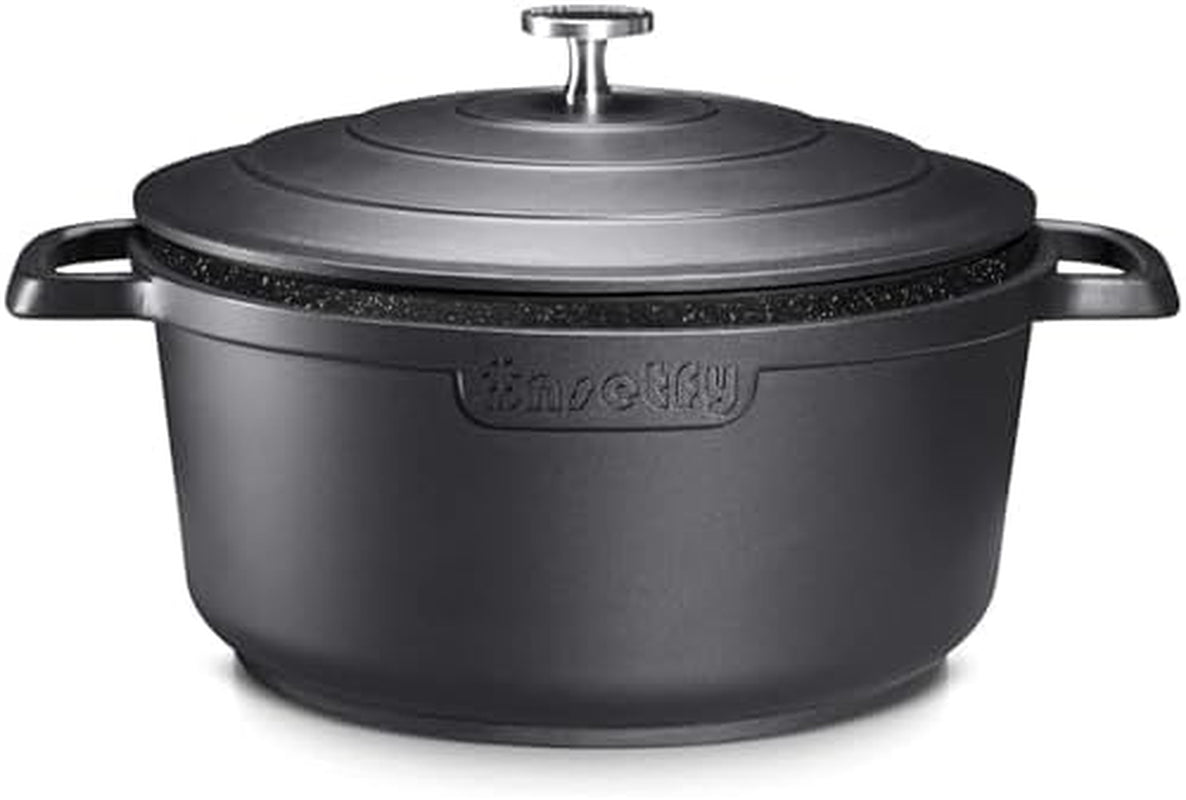 Large Dutch Oven Pot with Lid-7.5Qt Cast Aluminum Oven Pot with Two Handles Lightweight for Bread Baking Braising and Roasting(Black)
