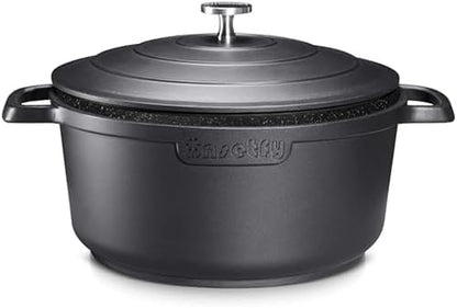 Large Dutch Oven Pot with Lid-7.5Qt Cast Aluminum Oven Pot with Two Handles Lightweight for Bread Baking Braising and Roasting(Black)