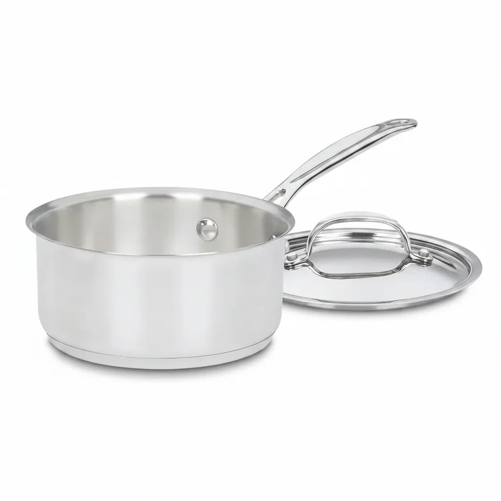 Stainless steel saucepan with lid, ideal for everyday cooking and kitchen essentials