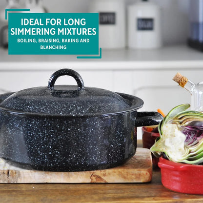 4.5 Quart Traditional Vintage Style Black Speckled Enamel on Steel Dutch Oven with Lid, (MIR-10701)