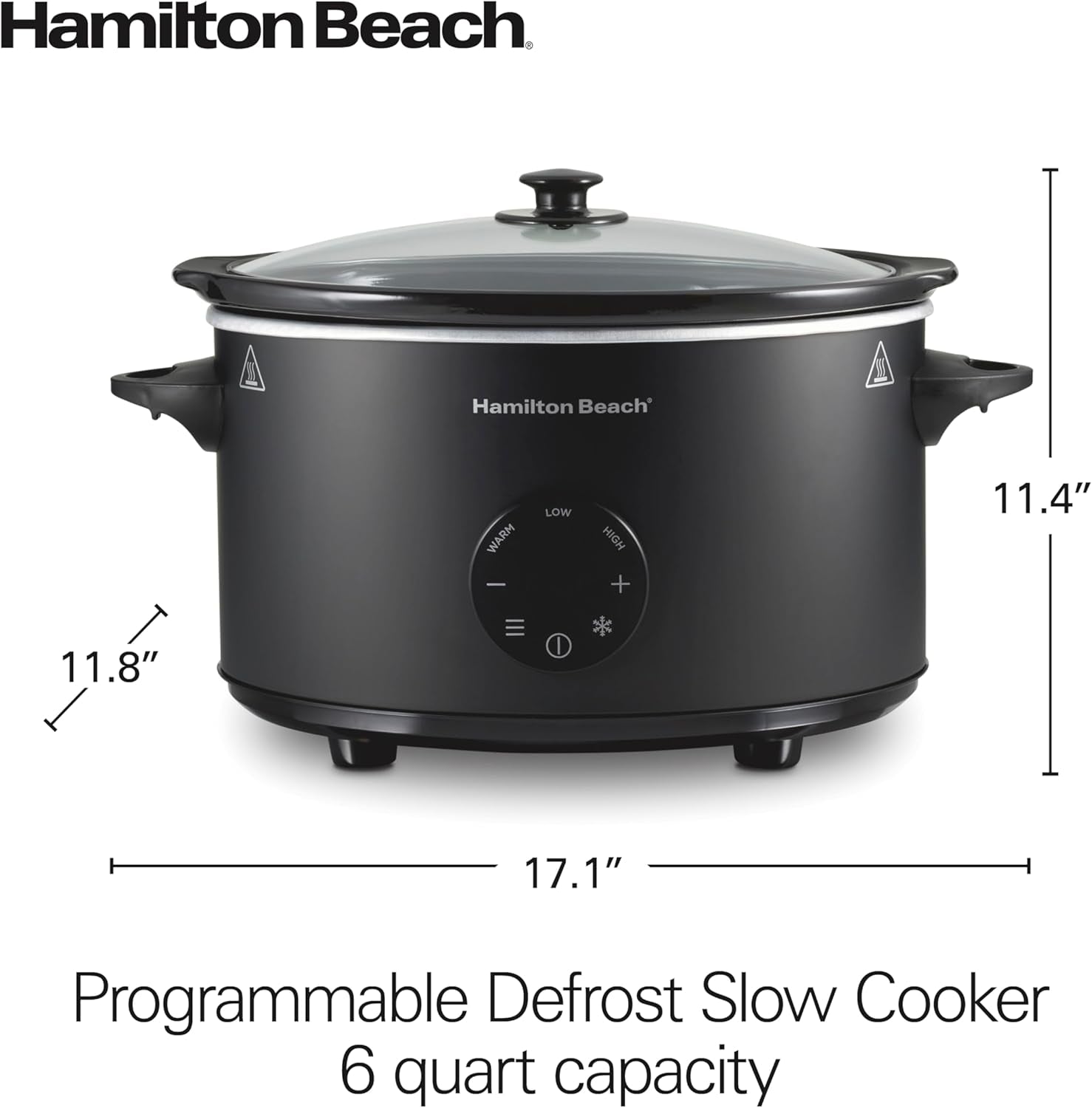 6 Quart Set & Forget Programmable Slow Cooker with Defrost Function, Flexible Programming, Adjustable Countdown Timer, Large Dishwasher Safe Stoneware Crock and Glass Lid, Black (33765)