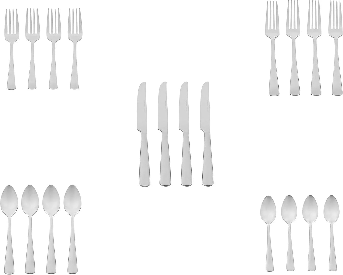 20-Piece Stainless Steel Flatware Set with Square Edge, Dishwasher Safe, Simple Design, Service for 4, Silver