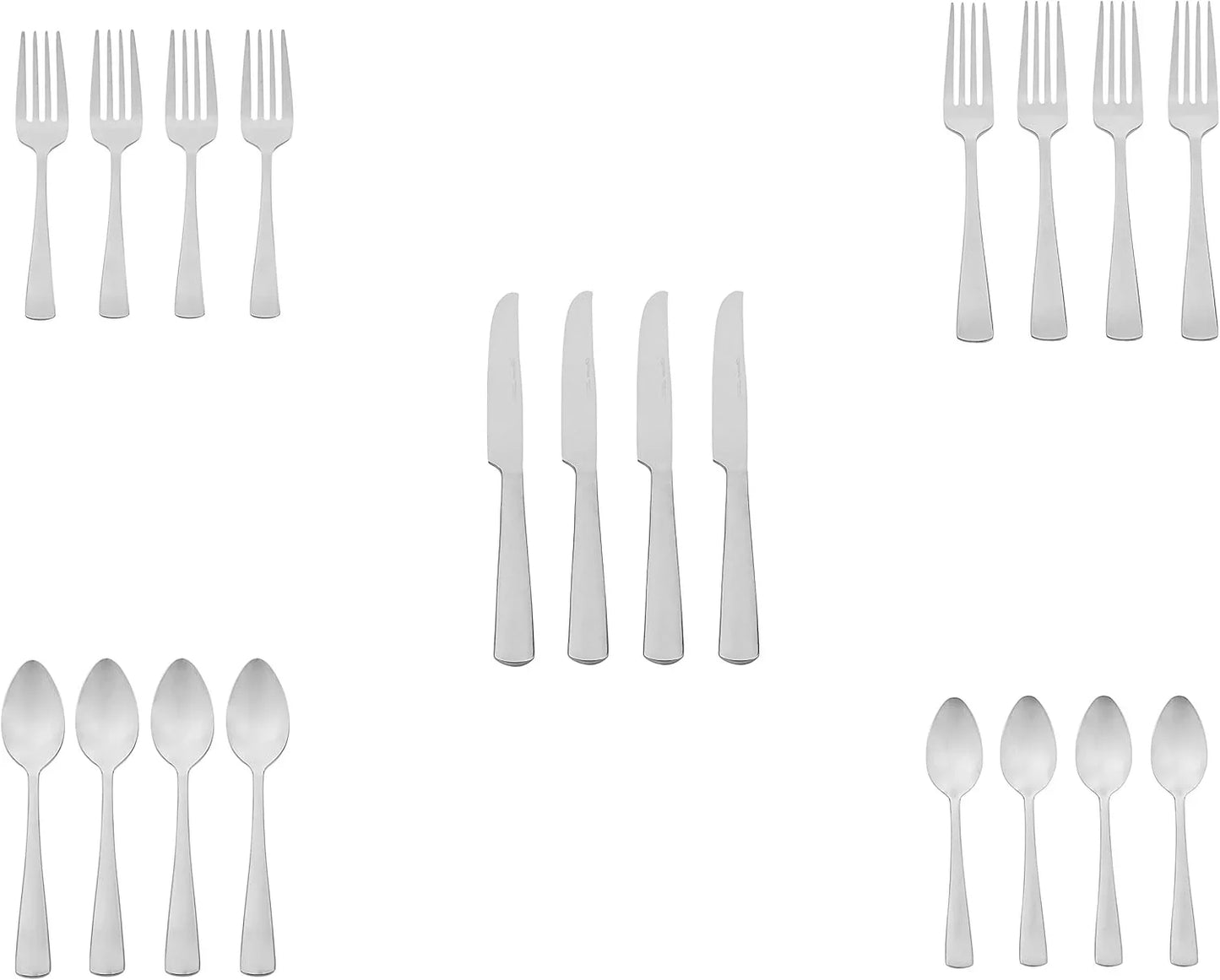 20-Piece Stainless Steel Flatware Set with Square Edge, Dishwasher Safe, Simple Design, Service for 4, Silver