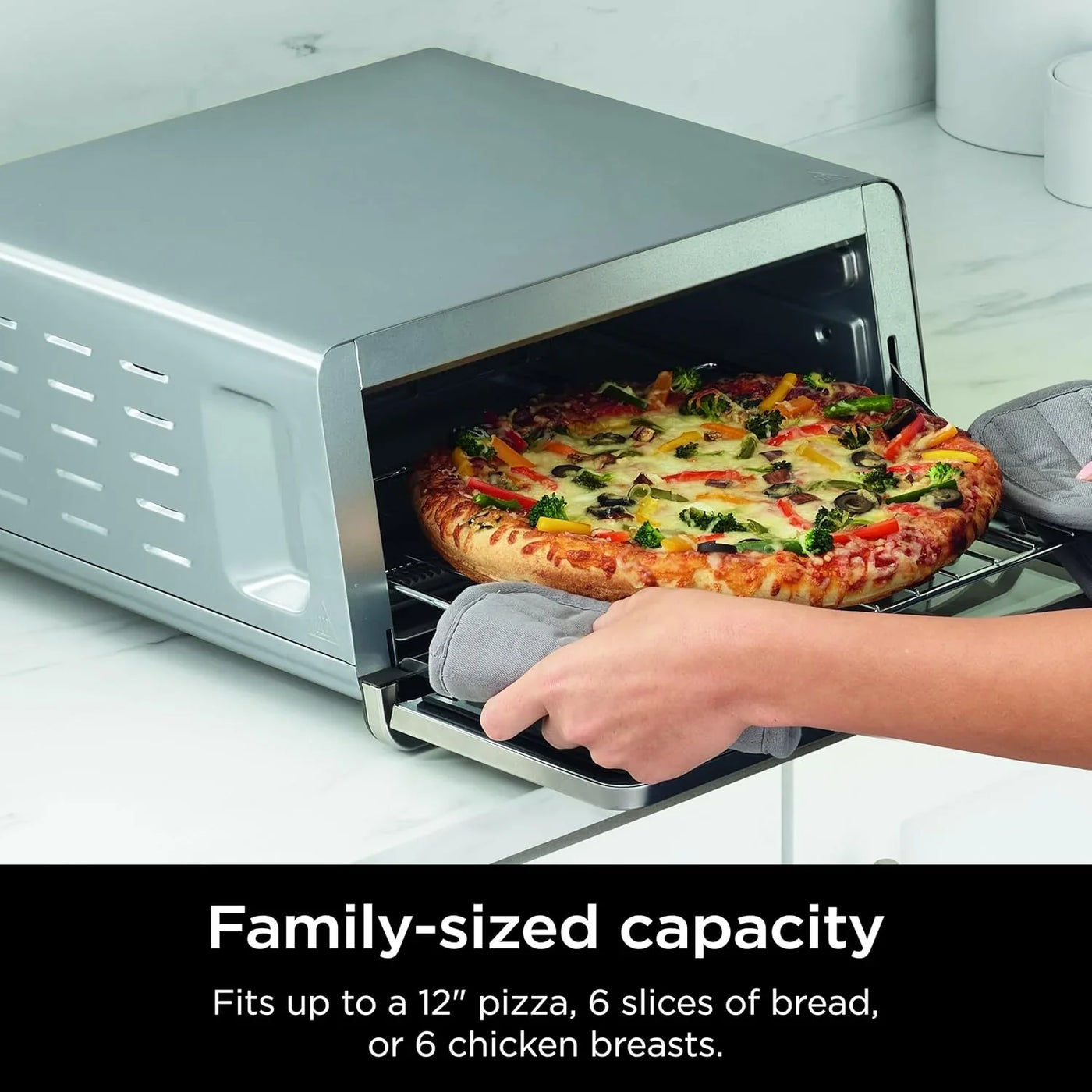 Air Fryer Toaster Oven Combo | 8-In-1 Functionality | Flip up & Away for Storage Space | Air Fry Basket, Sheet Pan, Wire Rack & Removable Crumb Tray |1800 Watt | Stainless Steel | SP151