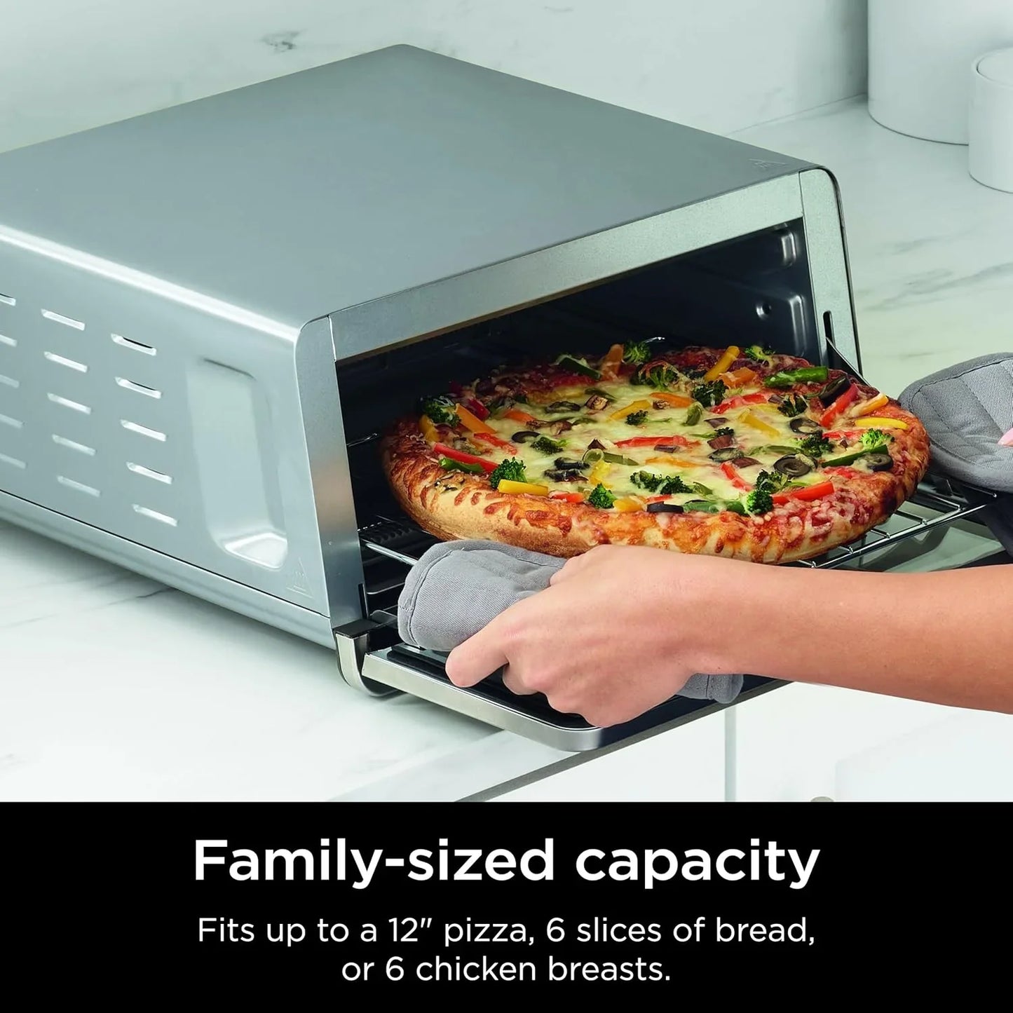Air Fryer Toaster Oven Combo | 8-In-1 Functionality | Flip up & Away for Storage Space | Air Fry Basket, Sheet Pan, Wire Rack & Removable Crumb Tray |1800 Watt | Stainless Steel | SP151